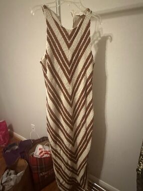 LOFT Chevron Knit Maxi Dress in Cream and Brown